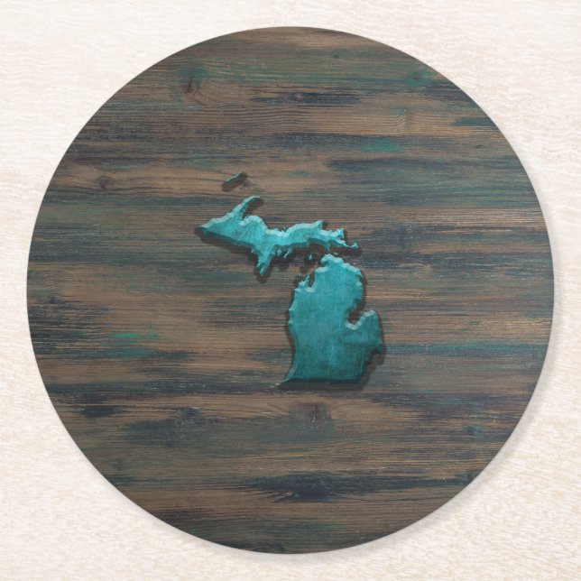 Michigan Staat Shape Aquamarin Runder Pappuntersetzer (Vorderseite)