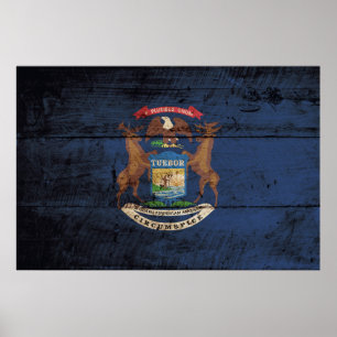 Michigan-Staatsflagge auf Altholzkörner Poster