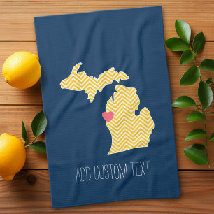 Michigan-Staatskarte mit individuellem Liebesherz Geschirrtuch