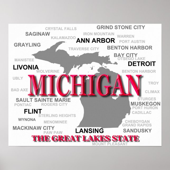 Michigan Staatsstolz Map Silhouette Poster (Vorne)