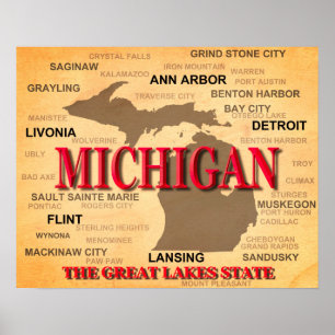 Michigan Staatsstolz Map Silhouette Poster