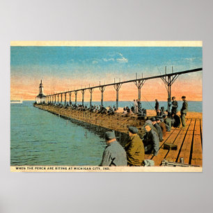 Michigan-Stadt, Indiana-Fischen-Pier Poster