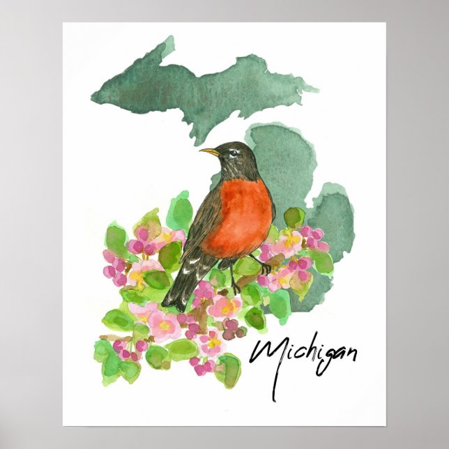 Michigan State Amerikanischer Rotkehlchen Apfelblü Poster (Vorne)