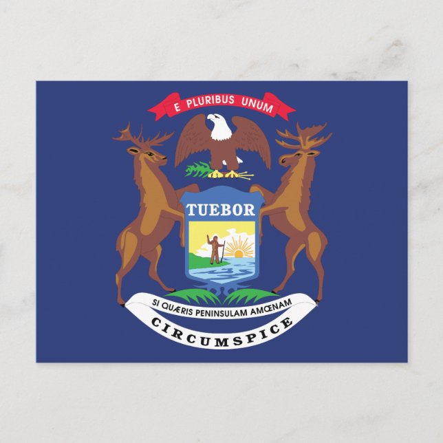 Michigan State Flag Great Lakes Staat Siegel Moose Postkarte (Vorderseite)
