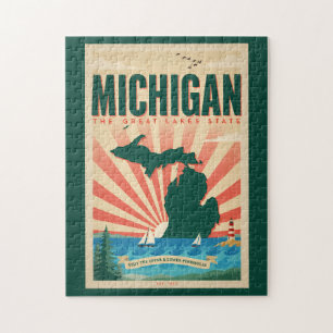 Michigan State Illustration Reise Kunst Vintage Puzzle