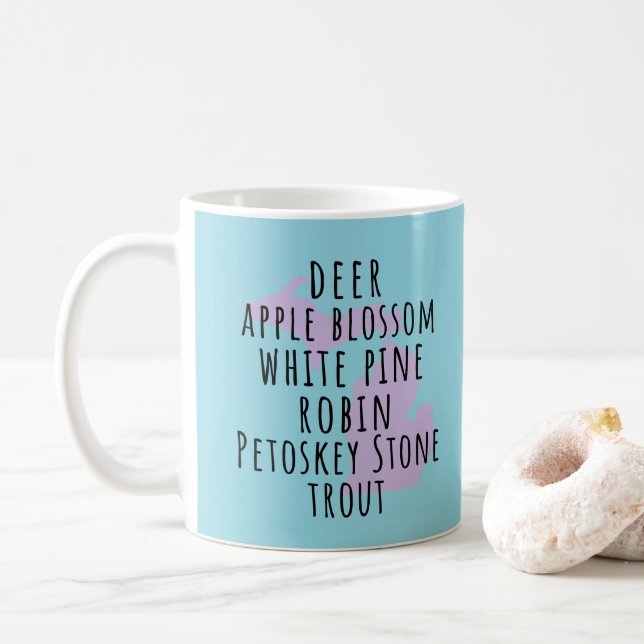 Michigan State Symbols Simple Text Coffee Mug Kaffeetasse (Mit Donut)