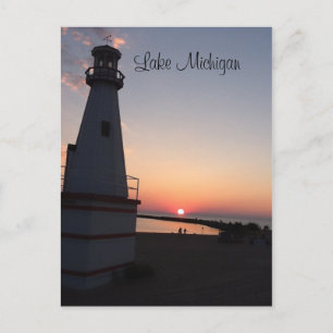 Michigan Sunset Lighthouse Postkarte