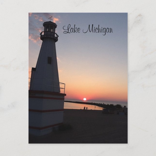 Michigan Sunset Lighthouse Postkarte (Vorderseite)