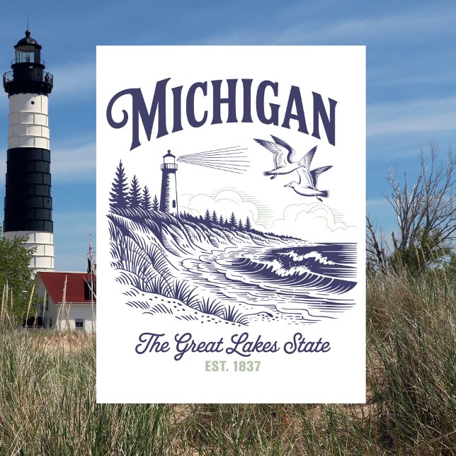 Michigan The Great Lakes Staat Est. 1837 Postkarte (Michigan )