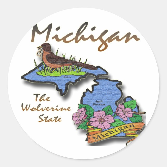Michigan The Wolverine Staat Robin Apple Runder Aufkleber (Vorderseite)