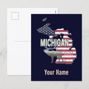 Michigan United Staaten Retro Staat Map Vintag USA Feiertagspostkarte
