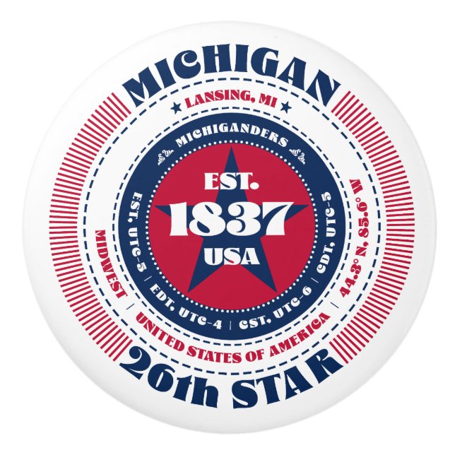 Michigan US Staat Red White Blue Typografy Keramikknauf (Vorderseite)