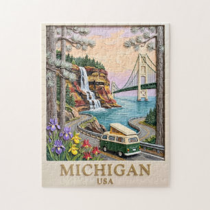 Michigan USA Roadtrip Pictured Rocks Vintage Van Puzzle