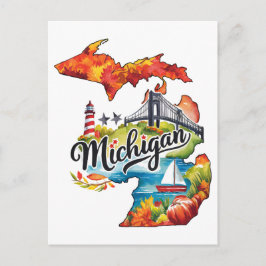 Michigan USA State Shaped Vintage Watercolor Postkarte