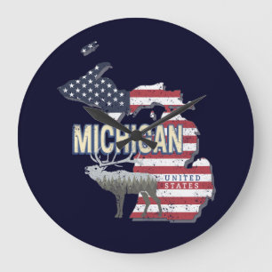 Michigan Vereinigte Staaten Retro-Staatskarte Vint Große Wanduhr