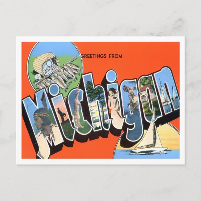 Michigan Vintag Big Letters Postcard Postkarte (Vorderseite)