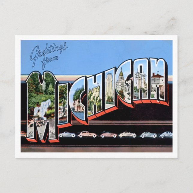 Michigan Vintag Big Letters Postcard Postkarte (Vorderseite)