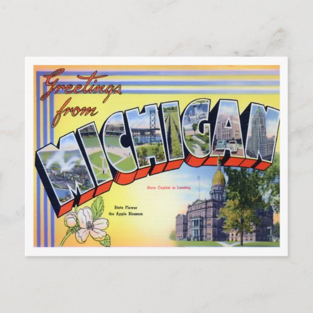 Michigan Vintag Big Letters Postcard Postkarte (Vorderseite)