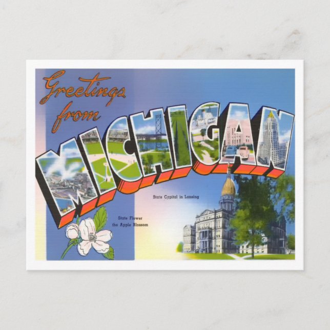 Michigan Vintag Big Letters Postcard Postkarte (Vorderseite)