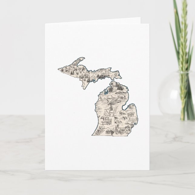 Michigan Vintag Picture Map Gruß Karte (Vorderseite)