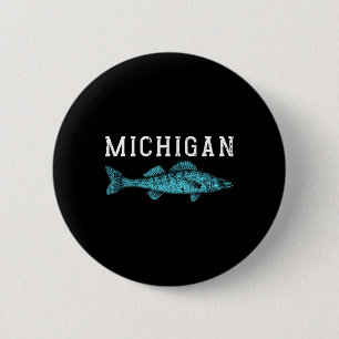 Michigan Walleye Fishing Fisherman Angler Midwest Button