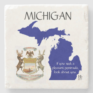 Michigan-Wappen und Karte Steinuntersetzer