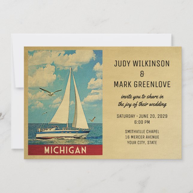 Michigan Wedding Invitation Sailboat Einladung (Vorderseite)