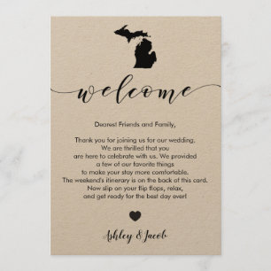 Michigan Wedding Welcome Letter & Itinerary Card Programm