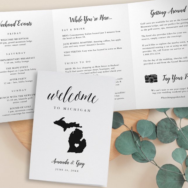 Michigan Wedding Welcome Letter & Itinerary Dreifach-gefaltete Programmkarte (Von Creator hochgeladen)