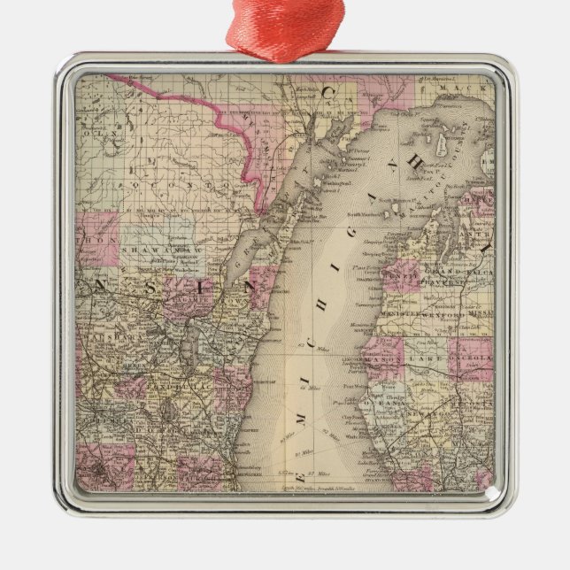Michigan, Wisconsin Silbernes Ornament (Vorne)