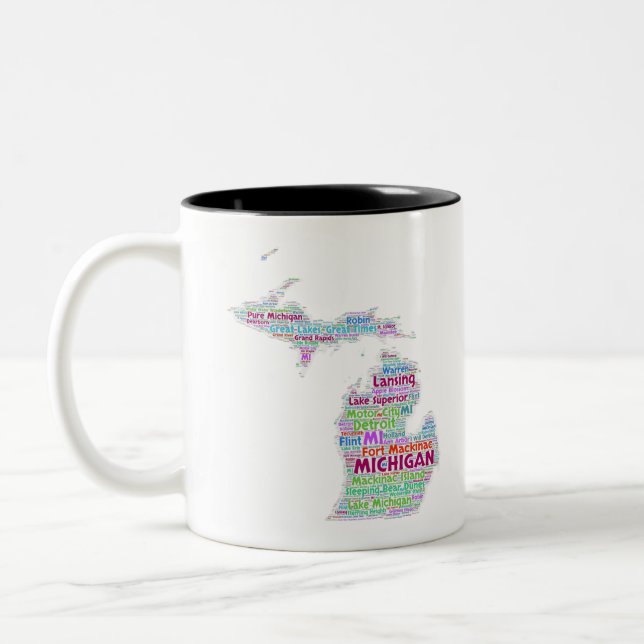 Michigan-Wort-Wolke Zweifarbige Tasse (Links)