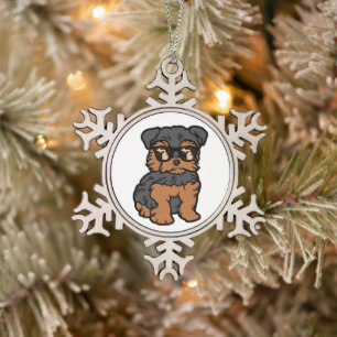 Michigan Yorkshire Terrier mit Sonnenbrille Schneeflocken Zinn-Ornament