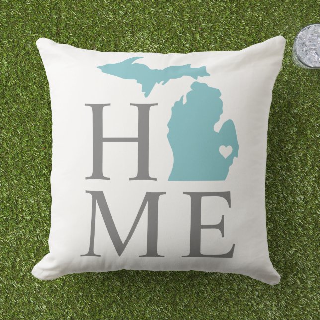 Michigan Zuhause Aqua Blue Custom City Herz Kissen (Gras)