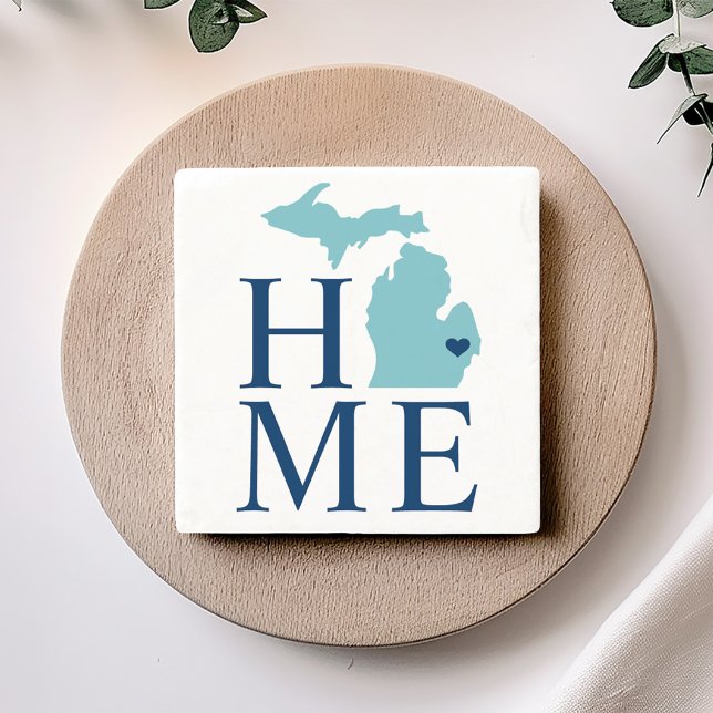 Michigan Zuhause Aqua Navy Blue Custom City Heart Steinuntersetzer (Von Creator hochgeladen)