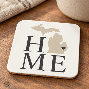 Michigan Zuhause Beige und Grau Benutzerdefinierte Getränkeuntersetzer