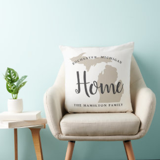 Michigan Zuhause Beige und Grau City Heart Kissen