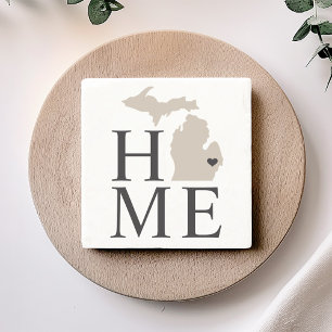 Michigan Zuhause Beige und Grau City Heart Steinuntersetzer