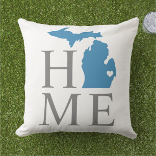 Michigan Zuhause Blue und Grau Custom City Heart Kissen