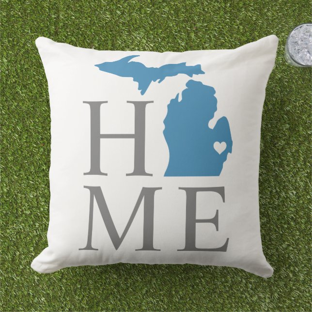 Michigan Zuhause Blue und Grau Custom City Heart Kissen (Gras)