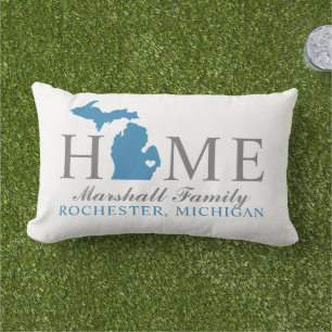 Michigan Zuhause Blue und Grau Custom Family Monog Kissen Für Draußen