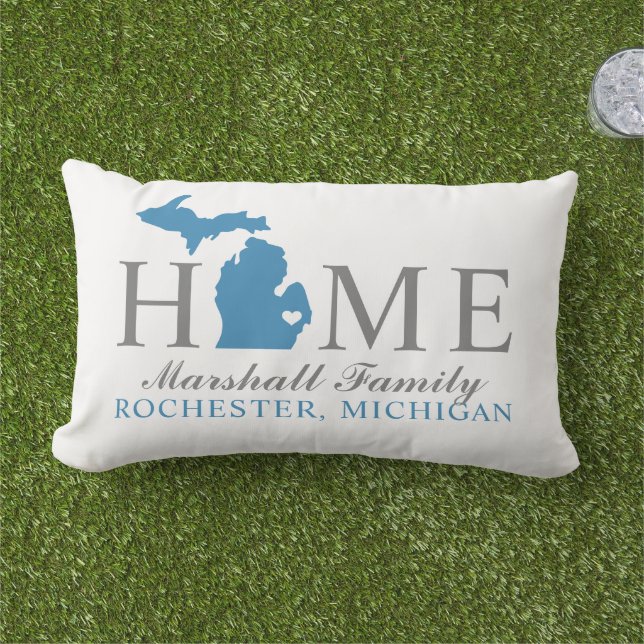 Michigan Zuhause Blue und Grau Custom Family Monog Kissen Für Draußen (Gras)