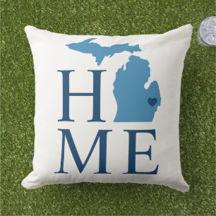 Michigan Zuhause Blue und Navy Custom City Heart Kissen