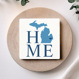 Michigan Zuhause Blue und Navy Custom City Heart Steinuntersetzer