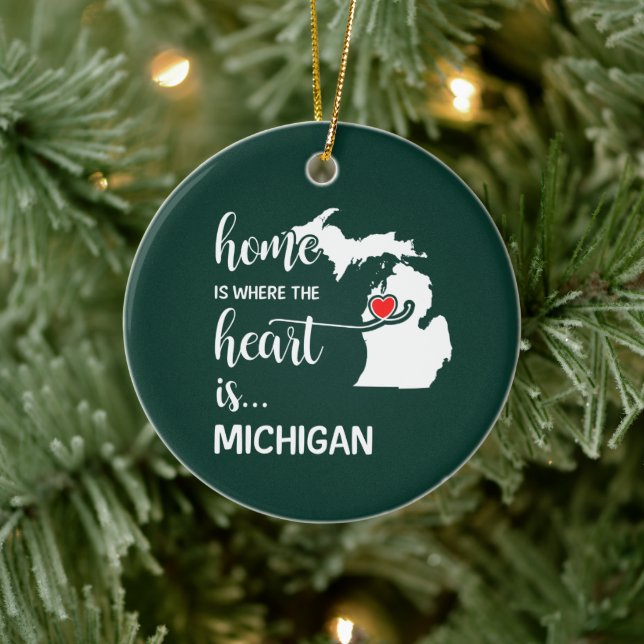 Michigan Zuhause ist das Herz Keramik Ornament (Baum)