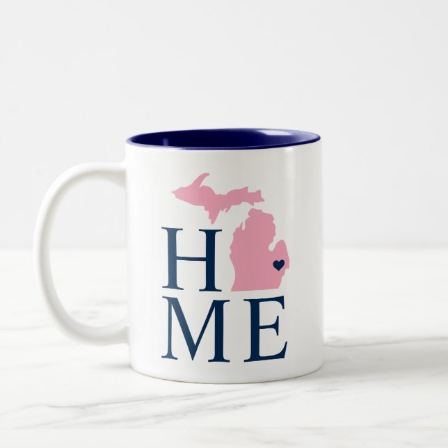 Michigan Zuhause Navy Blue and Pink Custom City He Zweifarbige Tasse (Links)