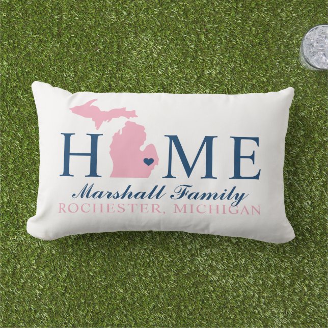 Michigan Zuhause Navy und Pink Custom Family Monog Kissen Für Draußen (Gras)