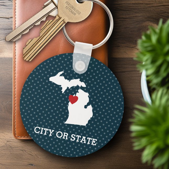 Michigan Zuhause Staat City Map - Benutzerdefinier Schlüsselanhänger (Personalized Keychain - Michigan)