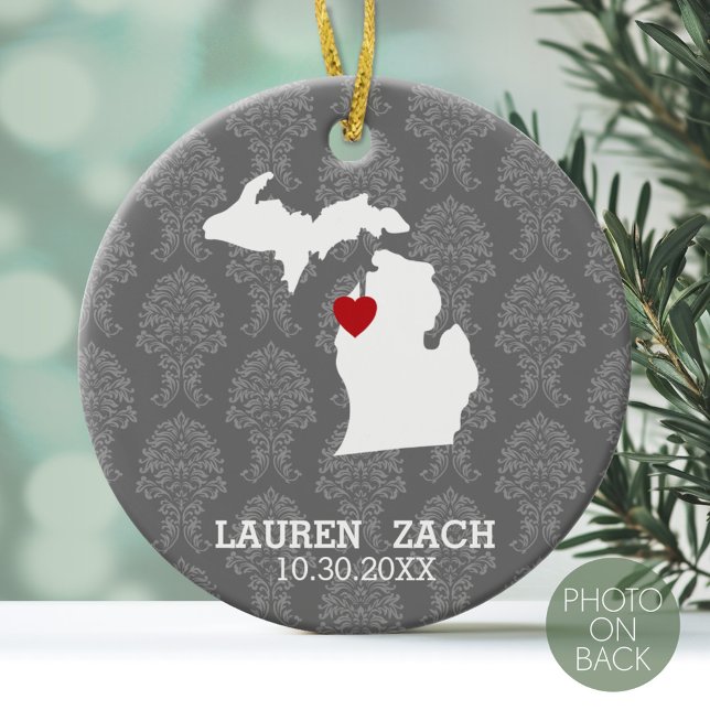 Michigan Zuhause Staat City Map - Custom Wedding Keramikornament (Personalized Photo Ornament)