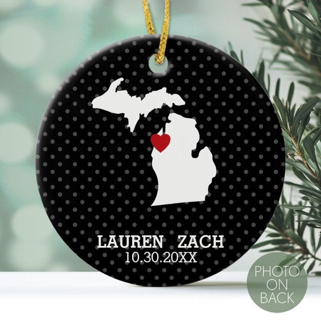 Michigan Zuhause Staat City Map - Custom Wedding Keramikornament (Personalized Photo Ornament)