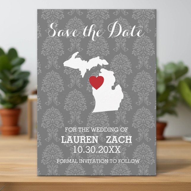 Michigan Zuhause Staat City Map Wedding Save the D Date (Custom Save the Date Invitation with Download Option)